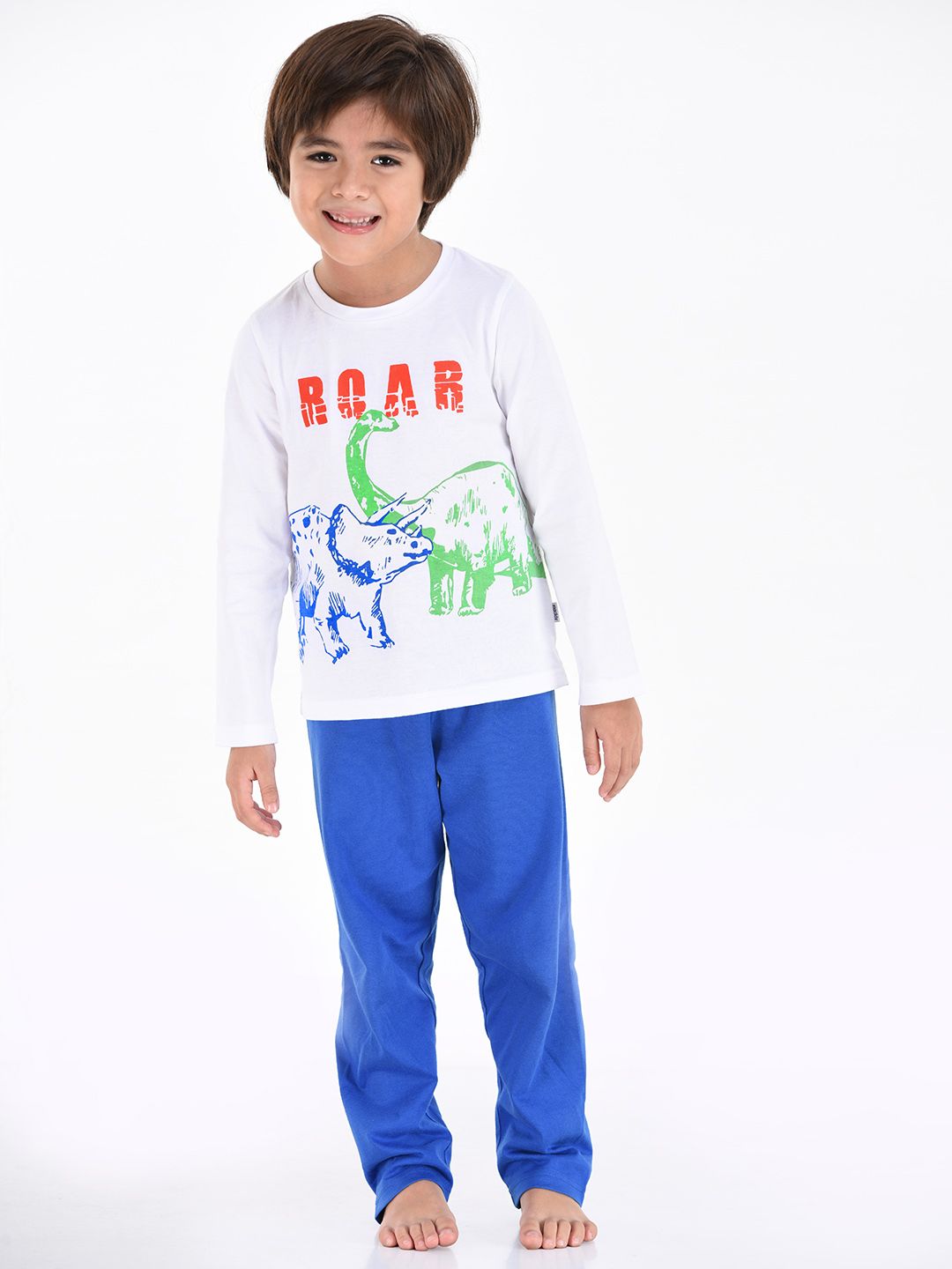 mackly Boys White & Blue Printed Night suit