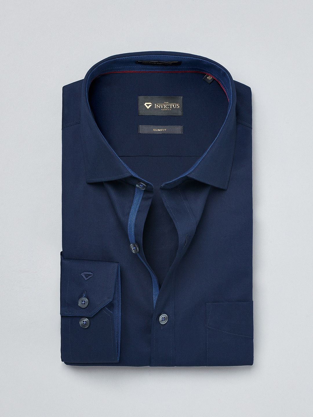 INVICTUS Navy Blue Slim Fit  Formal Shirt