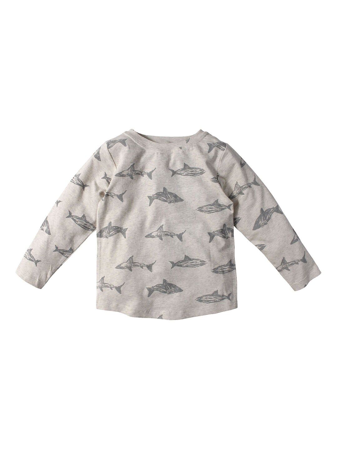 Nino Bambino Girls Grey Printed Round Neck Organic Cotton T-shirt