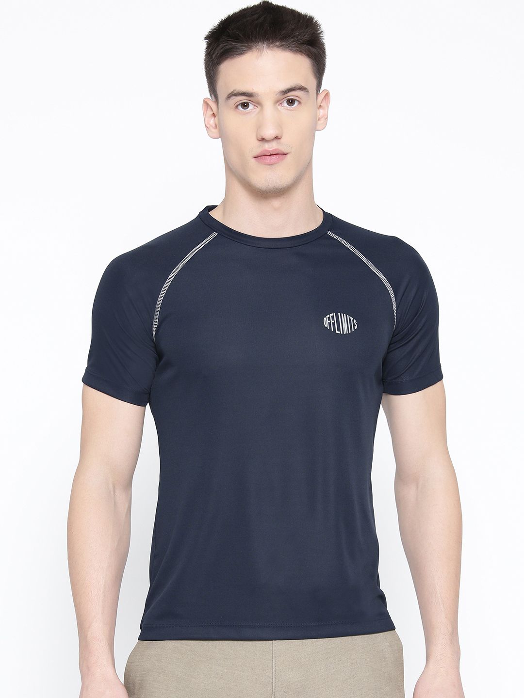 OFF LIMITS Men Navy Blue Solid Round Neck T-shirt