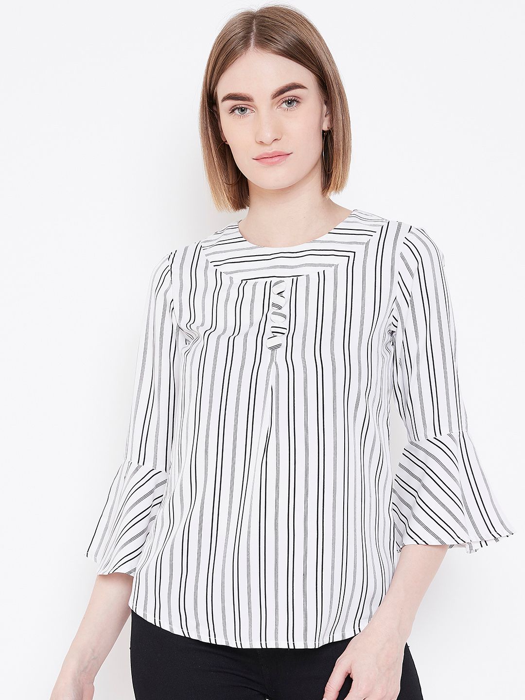 Deewa Women White & Black Striped Regular Top
