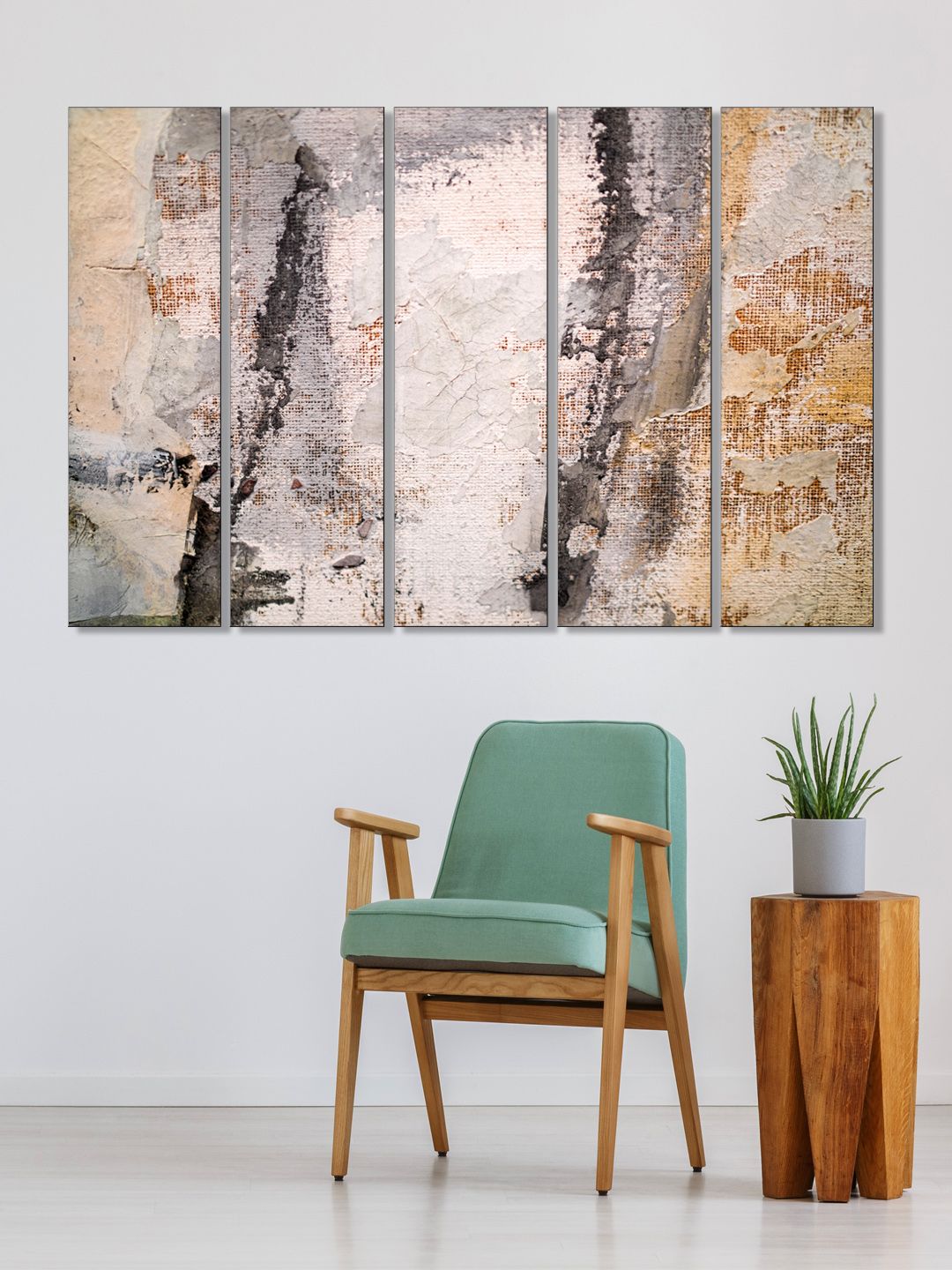 999Store Set of 5 White & Brown Printed Framed Wall Art