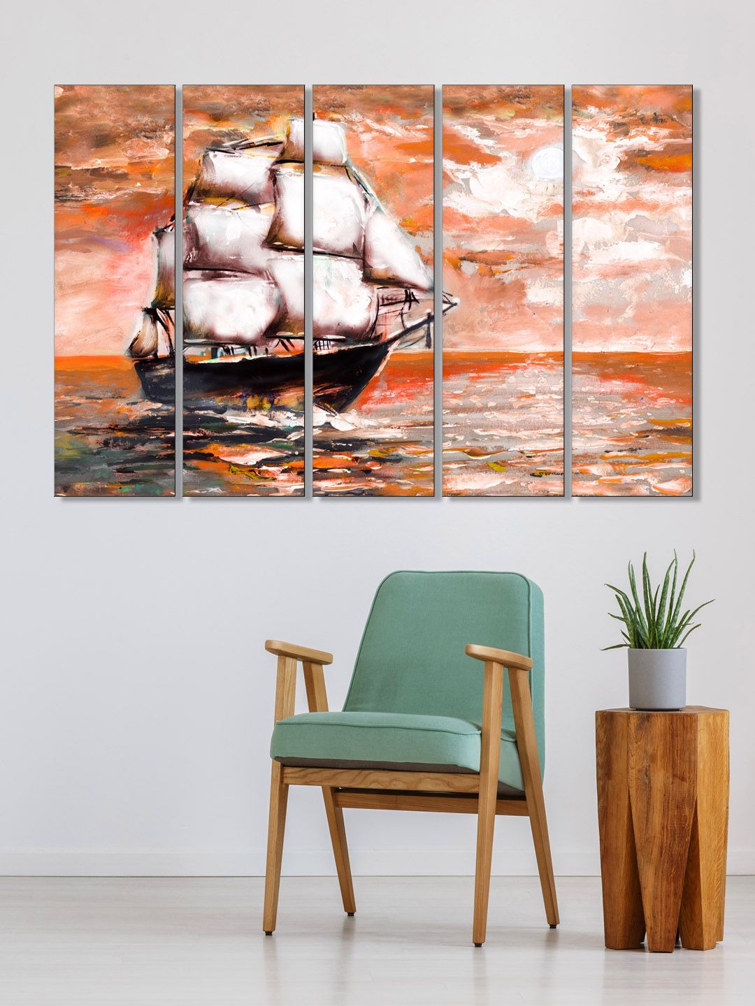999Store Set of 5 Orange & White Printed Framed Wall Art