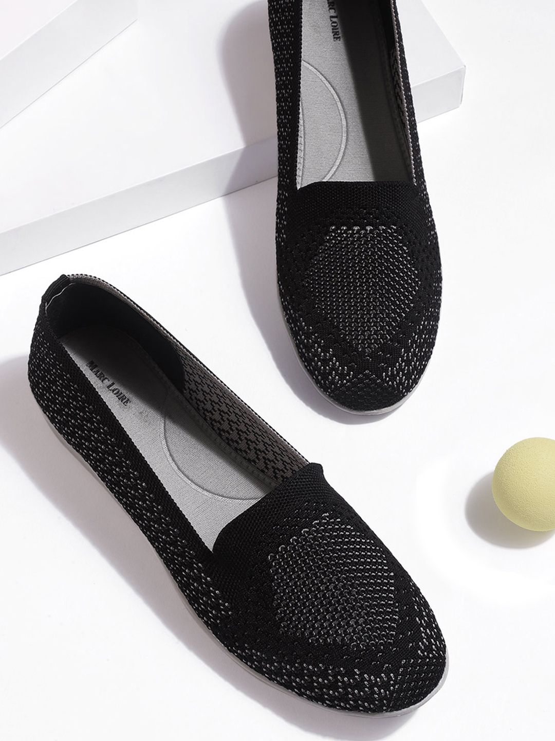 Marc Loire Women Black & Grey Woven Design Slip-On Sneakers