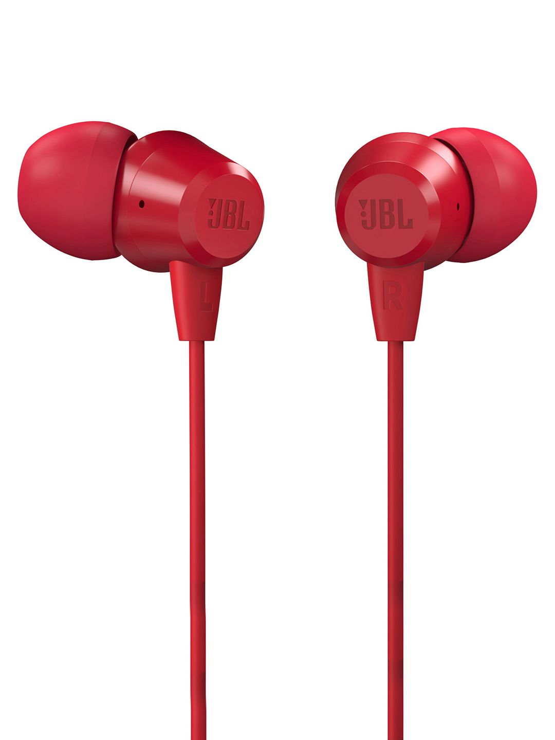 JBL Red C50HI Wired in Ear Headphones with Mic - One Button Multi-Function Remote