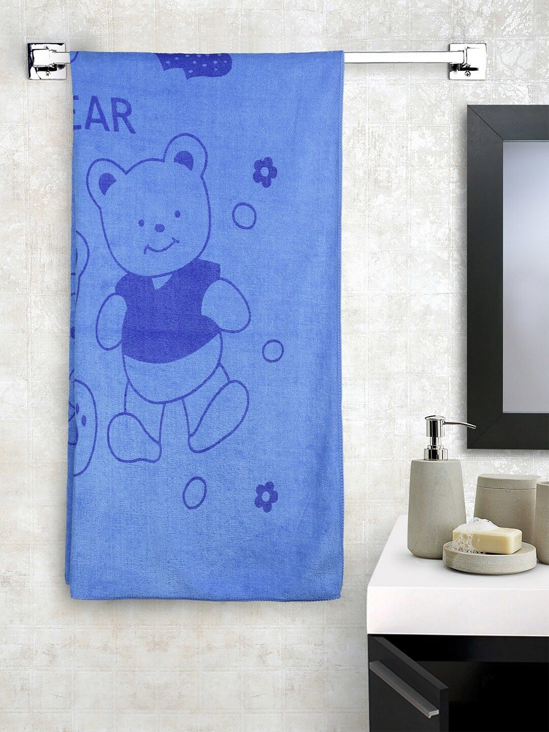 Buy Cortina Blue Conversational Microfiber 300GSM Super Soft Adult Regular Bath Towel 55x28In -  - Home for Unisex