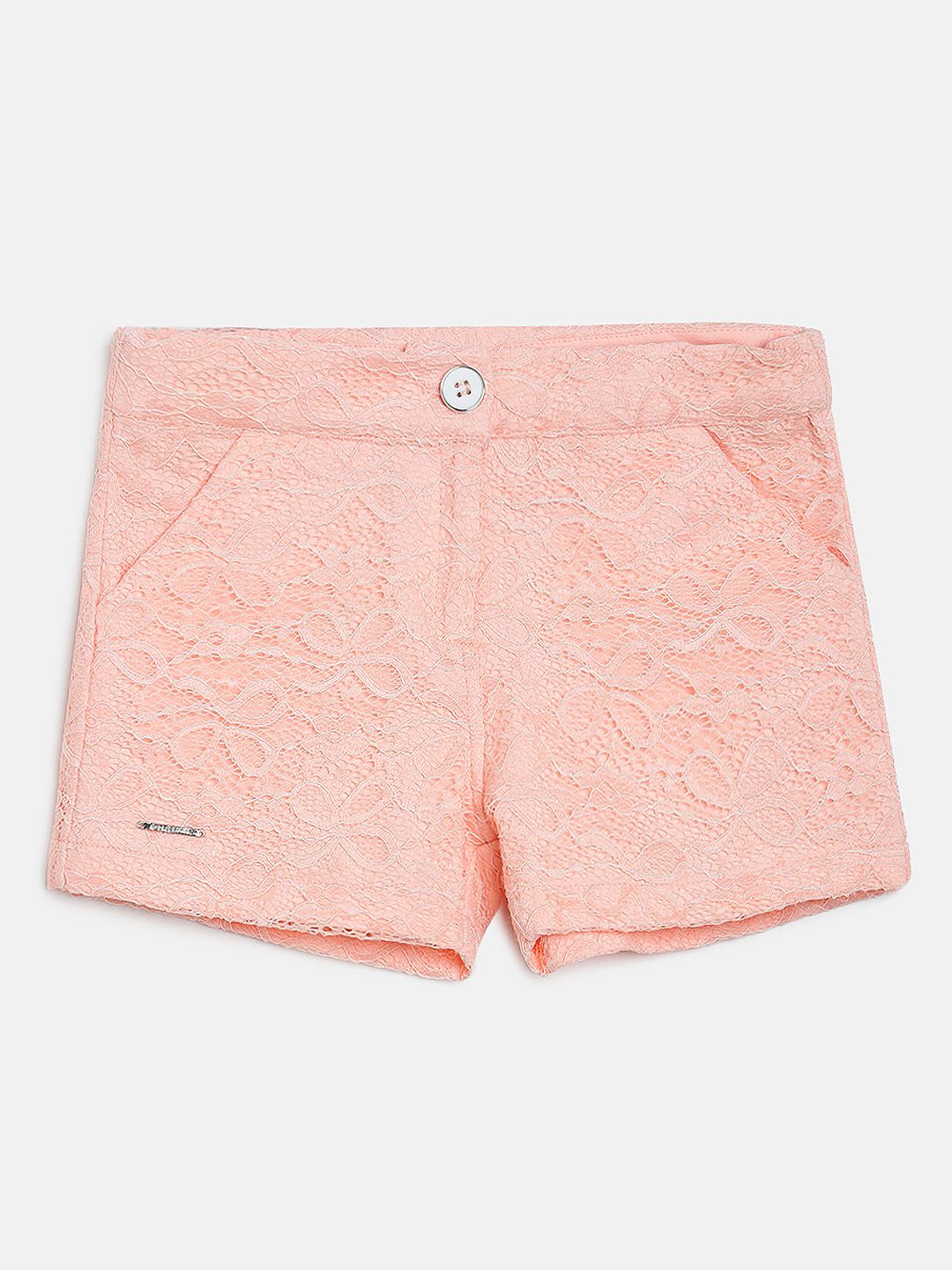 Peppermint Girls Peach-Coloured Self Design Regular Shorts