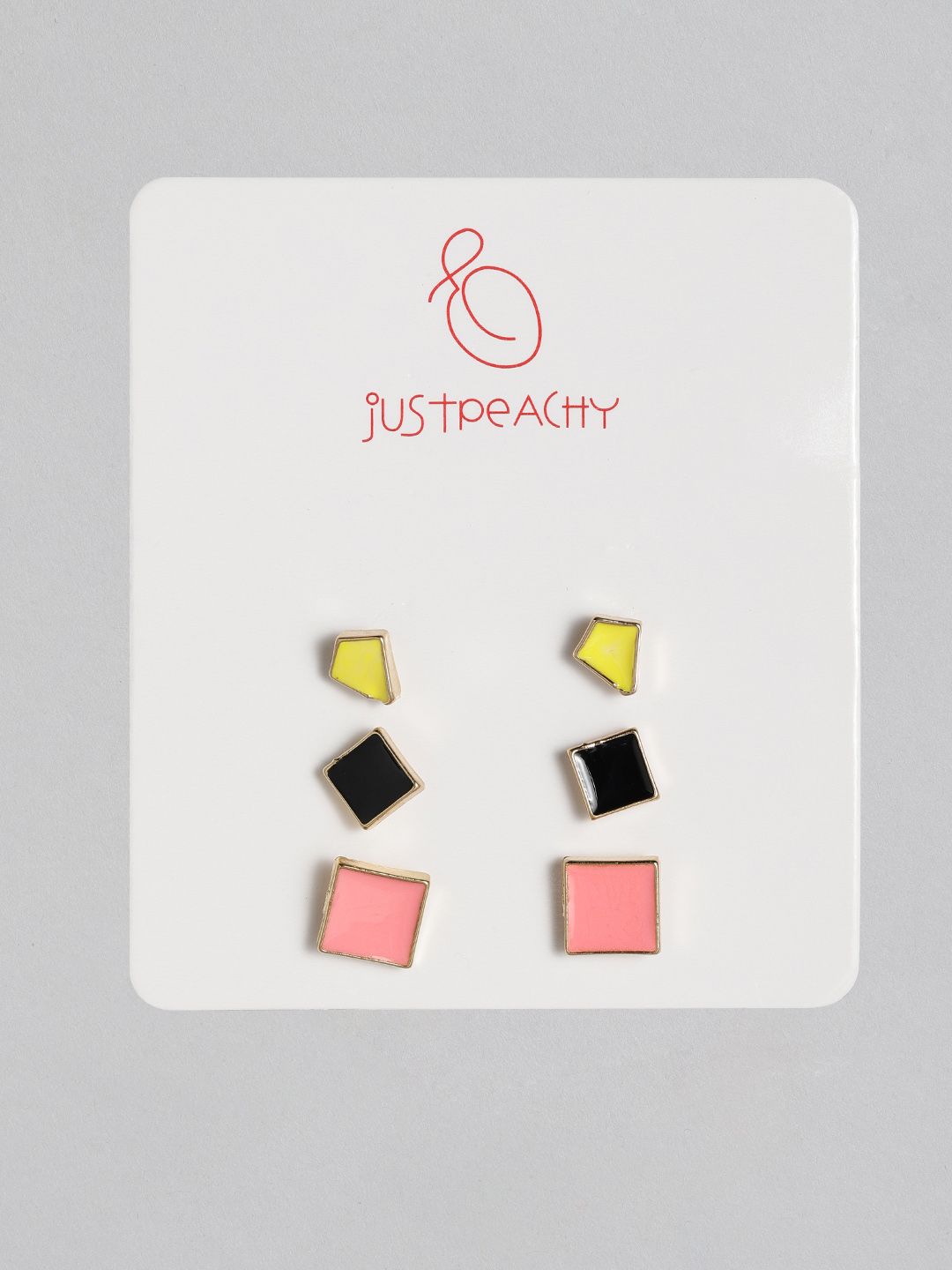justpeachy Set Of 3 Enamelled Geometric Studs