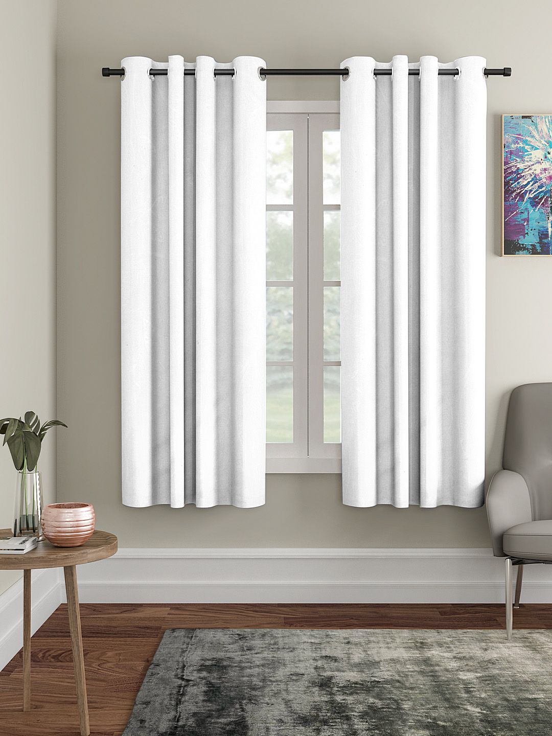 Buy Cortina White Set Of 2 Embossed Leaf Print Window Curtains -  - Home for Unisex