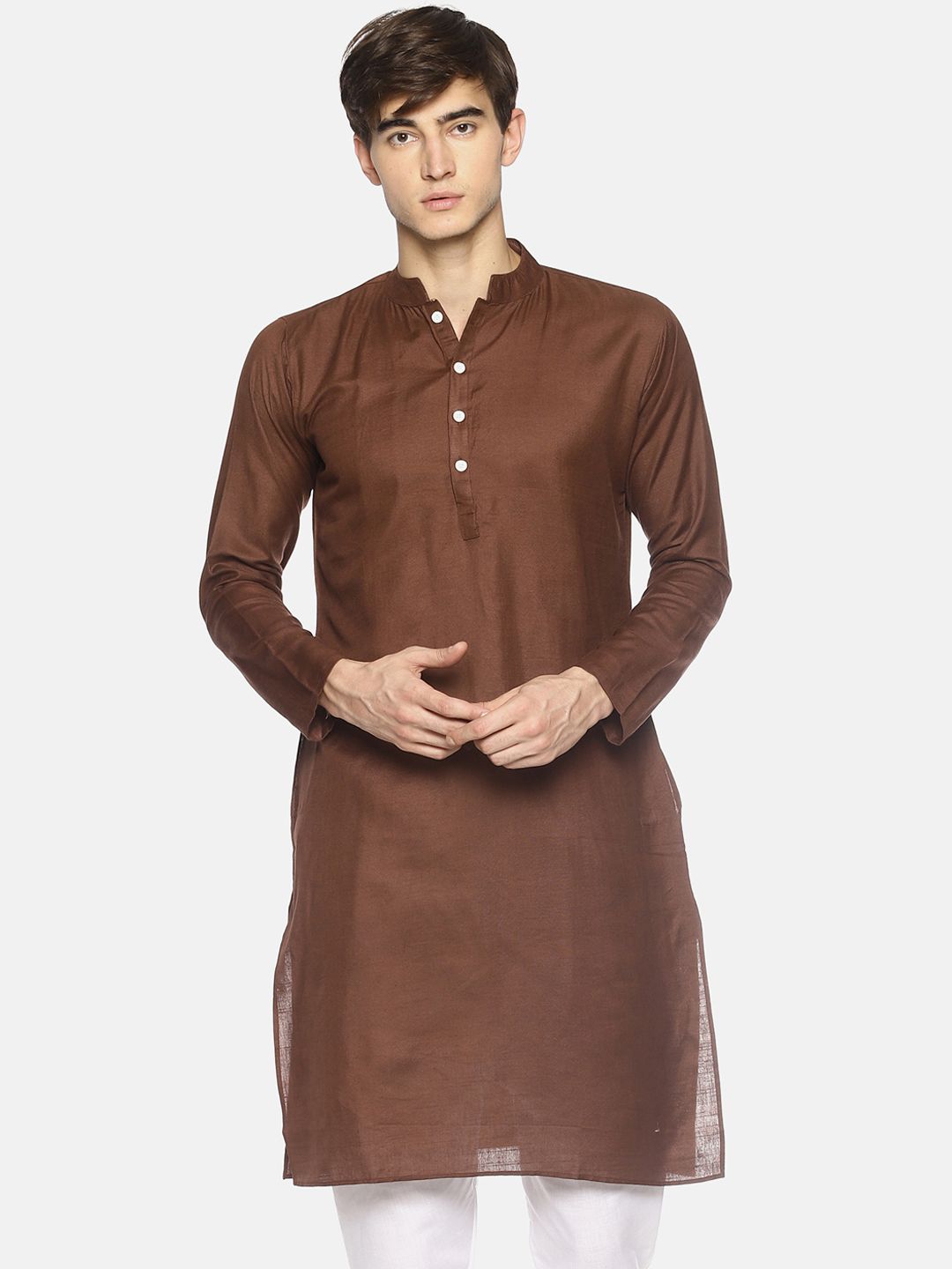 PAROKSH Men Coffee Brown Solid Straight Kurta