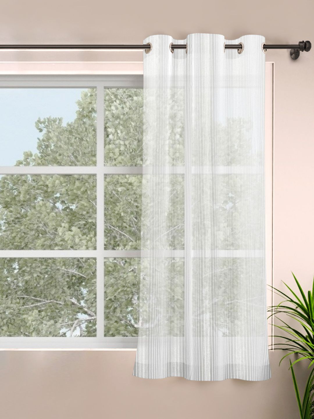ROSARA HOME White Single Sheer Window Curtain
