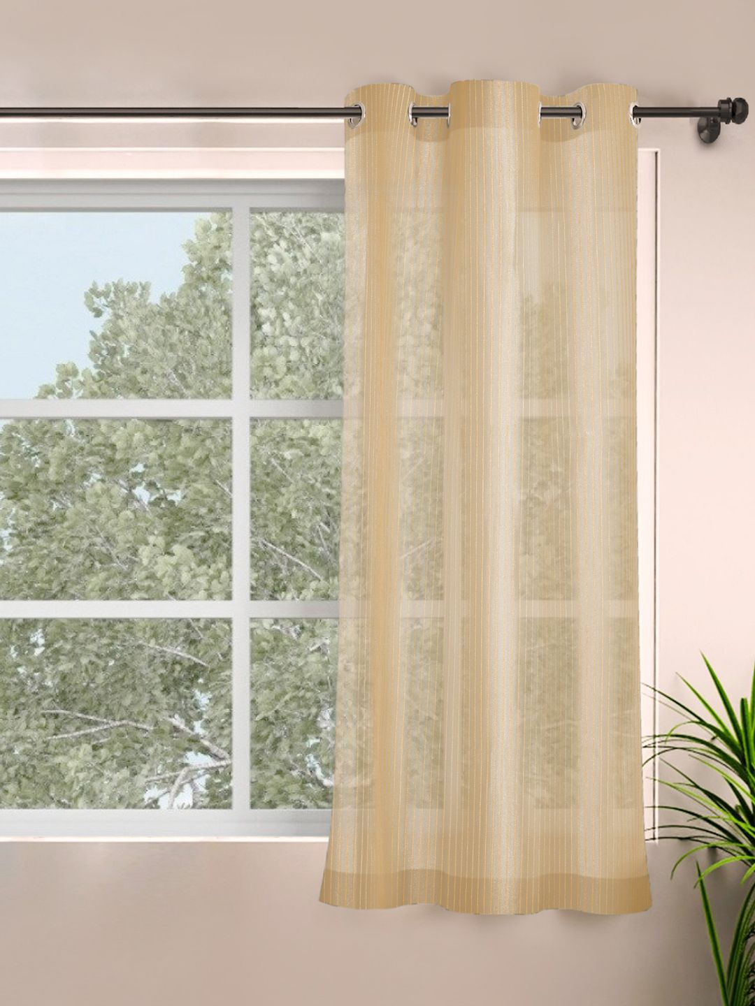 ROSARA HOME Gold-Toned Single Sheer Window Curtain