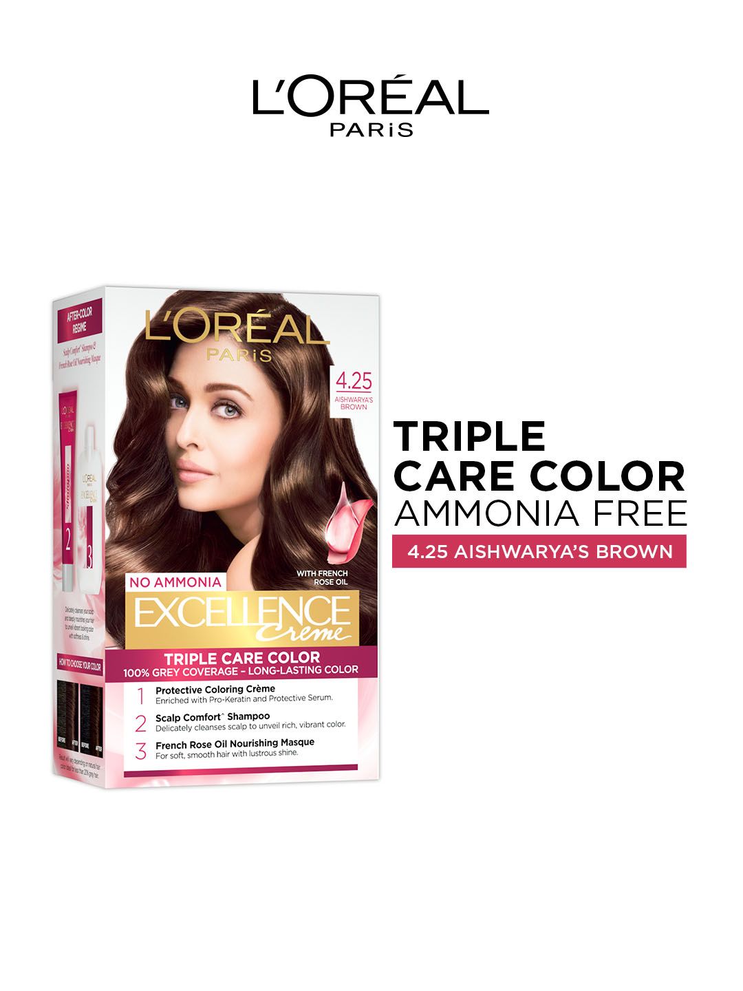 Buy LOreal Paris New Excellence Creme Hair Color   4.25 Aishwaryas Brown   60g+60ml+12ml+40g -  - Personal Care for Women