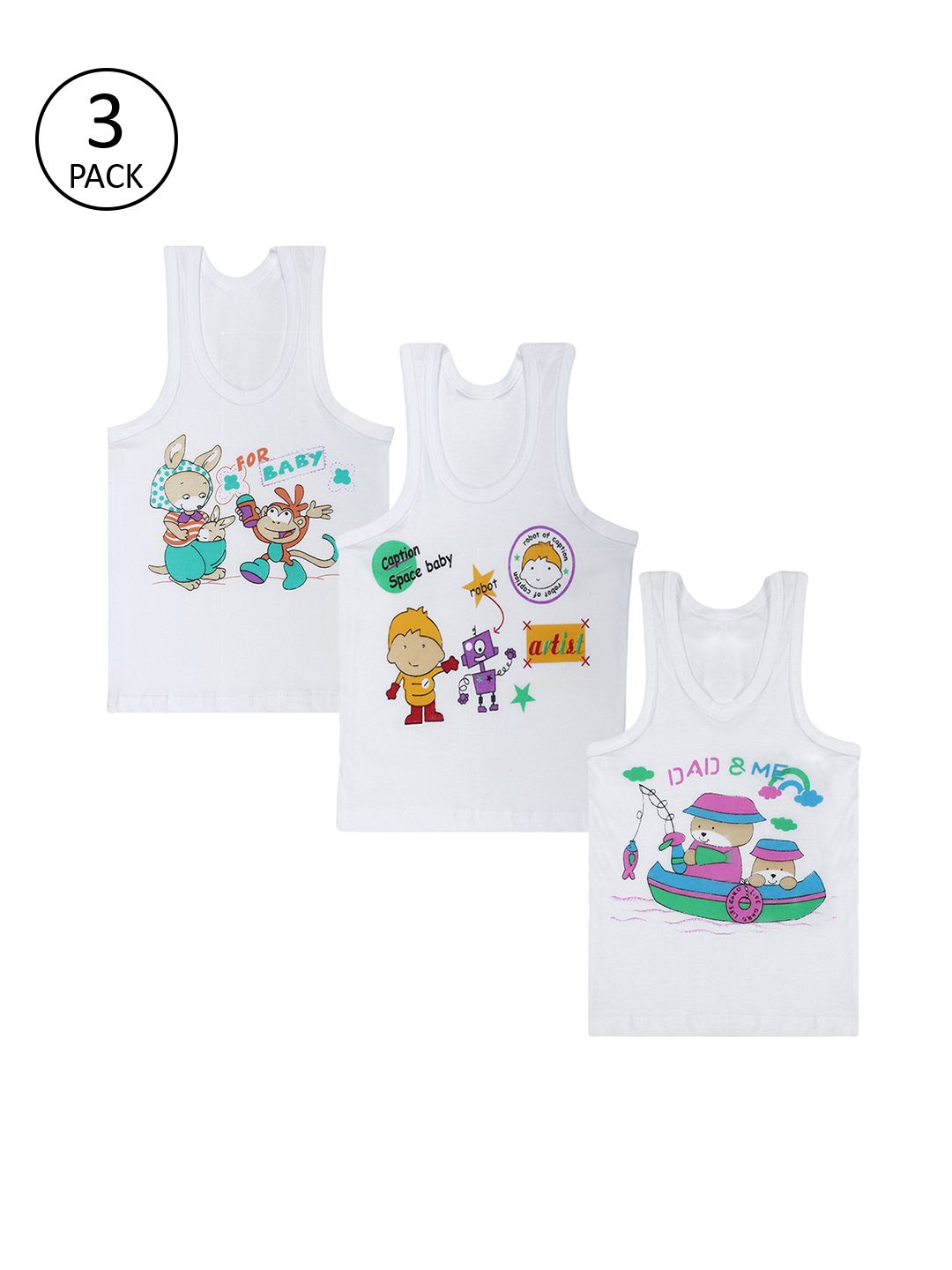 Superminis Infants Pack Of 3 White Printed Jhablas 50050-SMCOBVWH