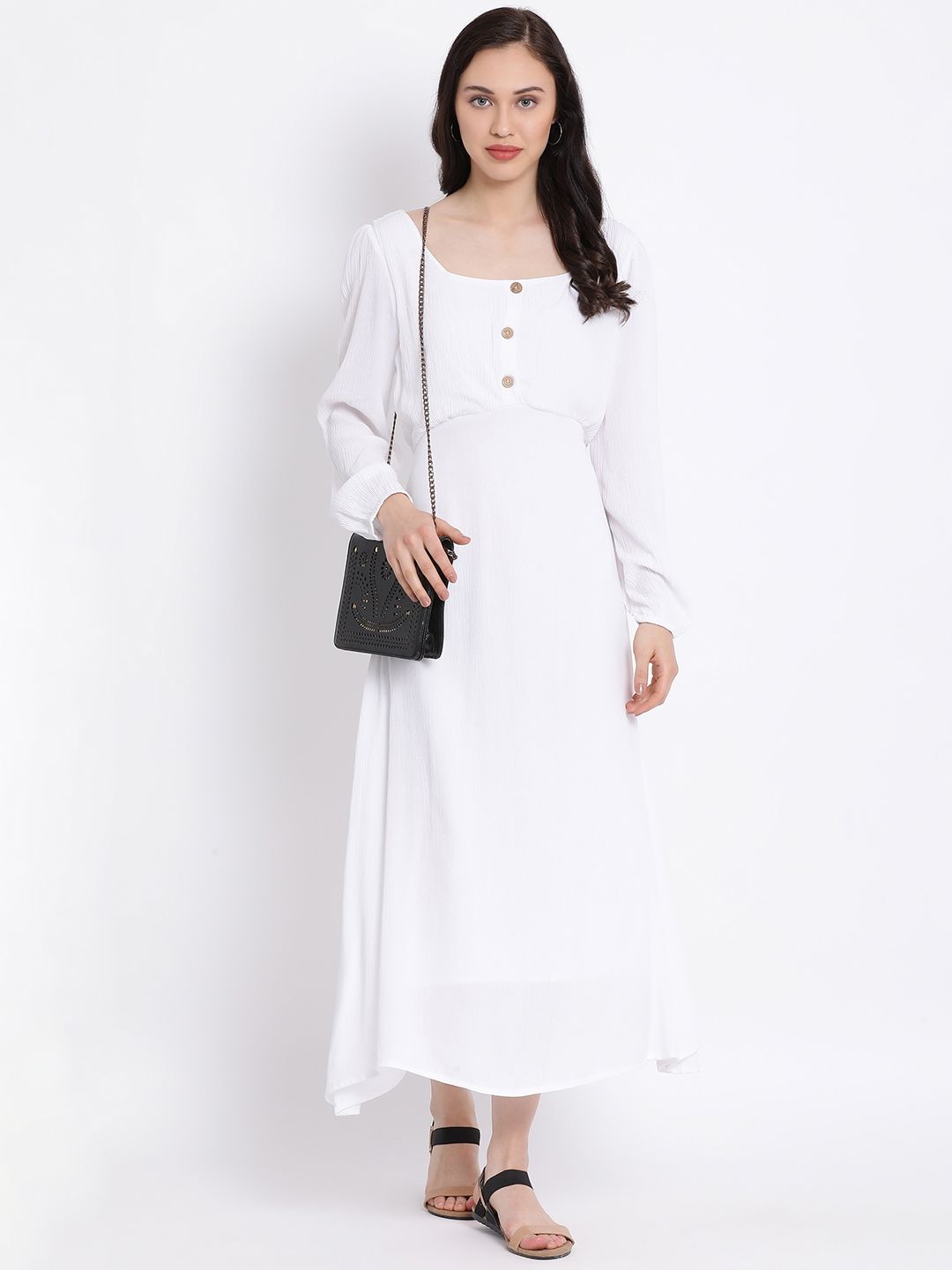 Oxolloxo Women White Solid Fit and Flare Dress