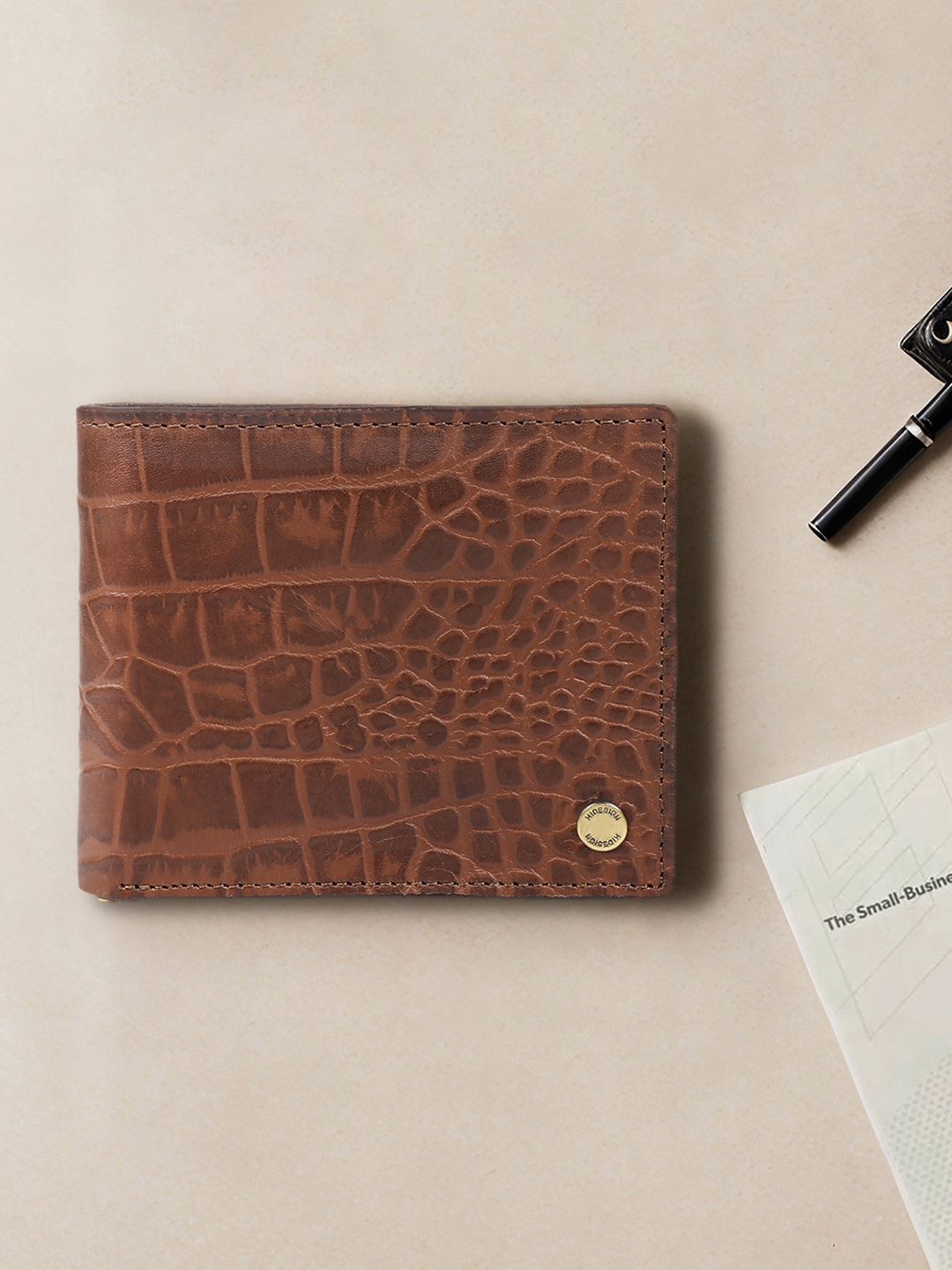 Hidesign Men Tan-Brown Crocodile Skin Textured Leather Money Clip