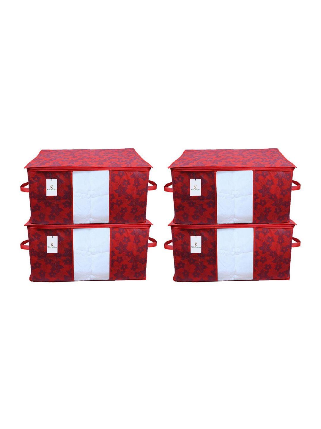 Kuber Industries Set Of 4 Red Metallic Printed Underbed Storage Bags