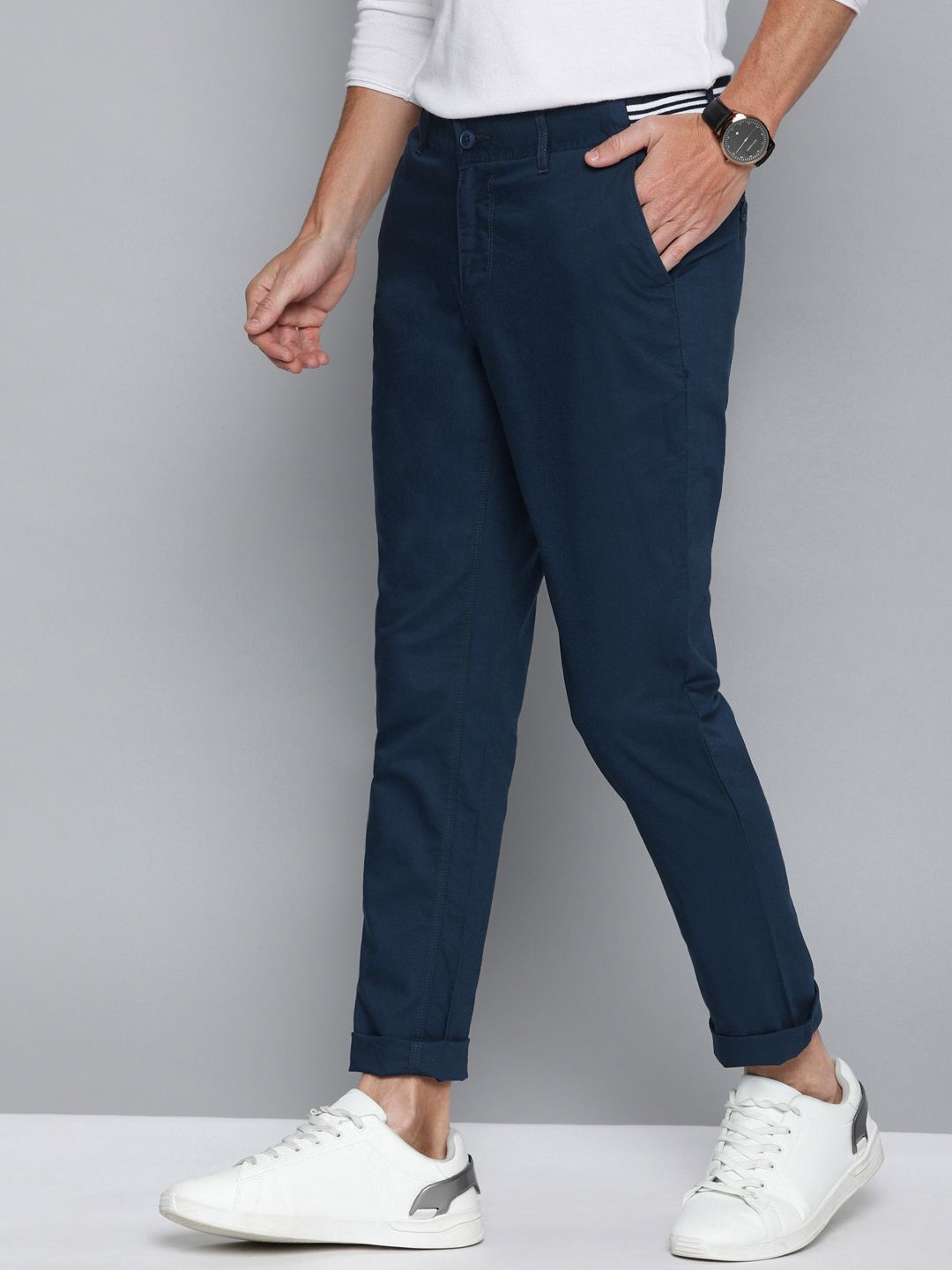 Mast & Harbour Men Navy Blue Regular Fit Solid Chinos