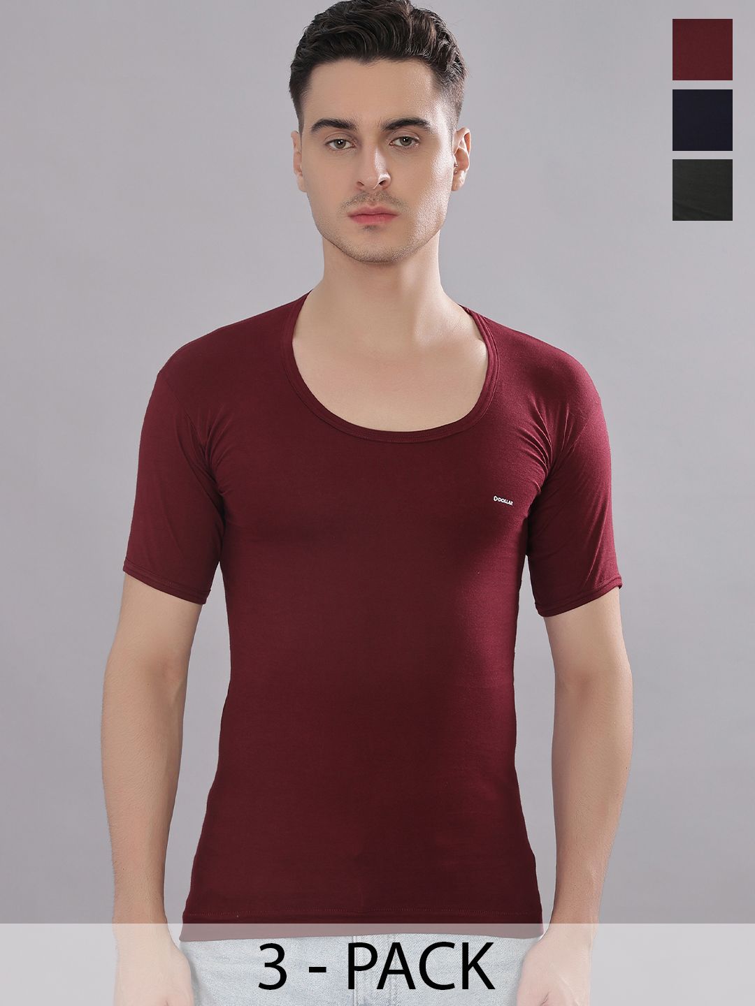 Buy Dollar Bigboss Men Solid Pack Of 3 Cotton Shrinkless Round Neck Vest -  - Apparel for Men