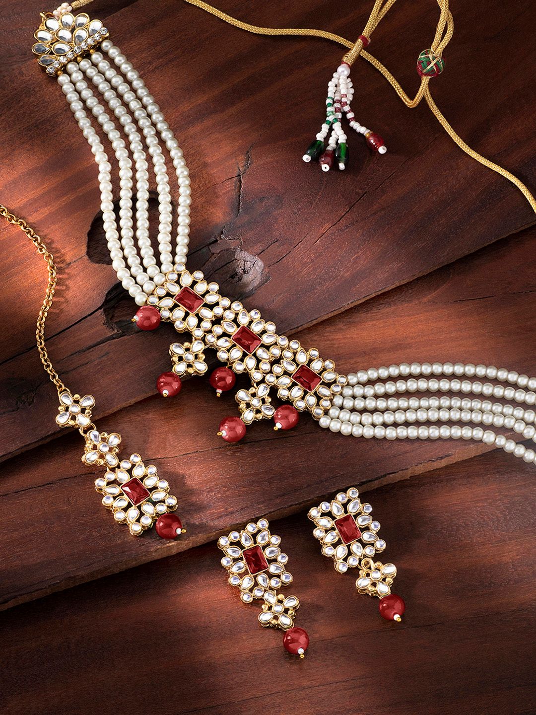 Buy Peora Women Gold Plated Pearl & Kundan Studded Jewellery Set -  - Accessories for Women