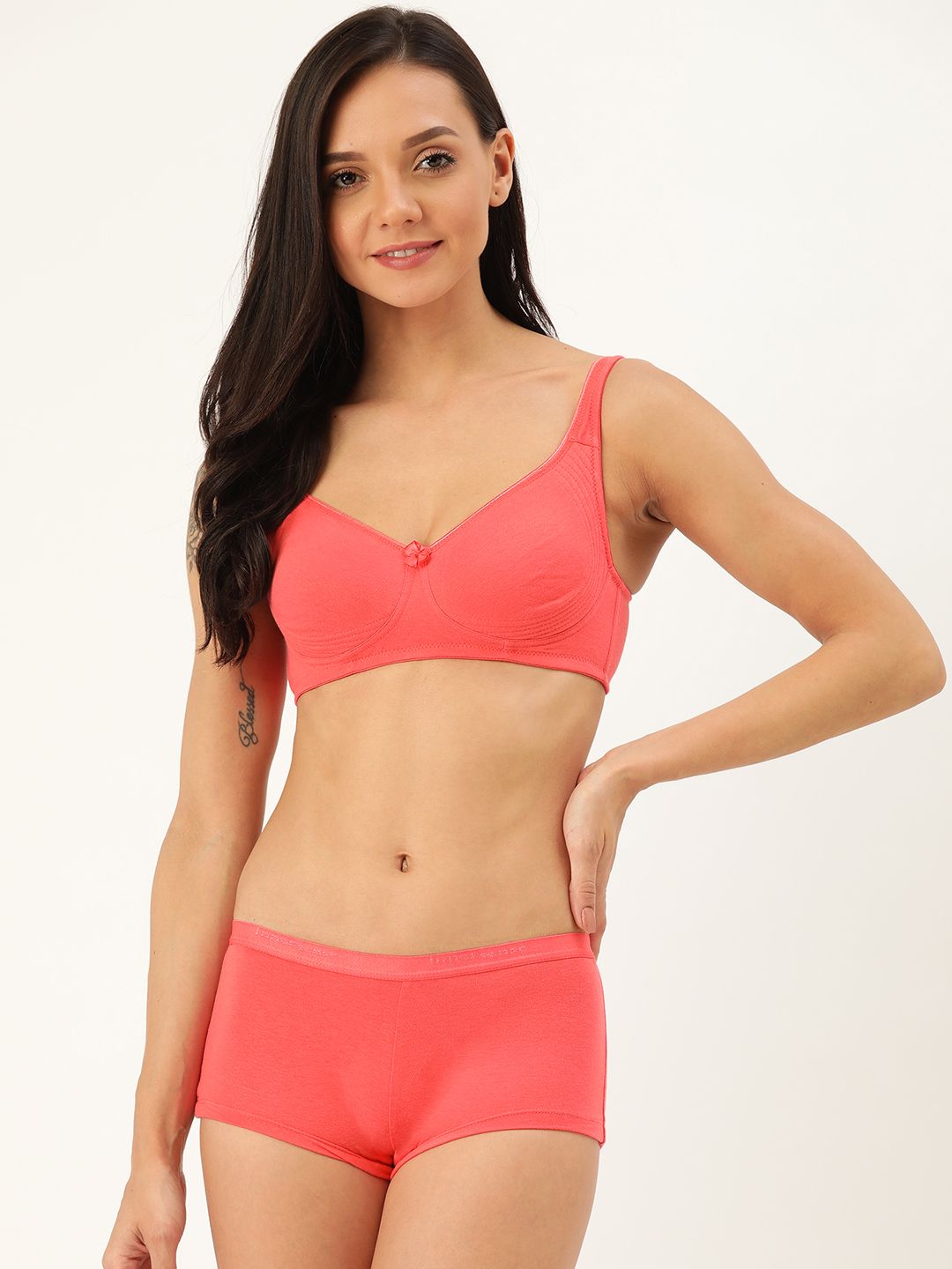 Inner Sense Coral Peac-Coloured Organic Cotton Antimicrobial Seamless  Lingerie Set ISBP057