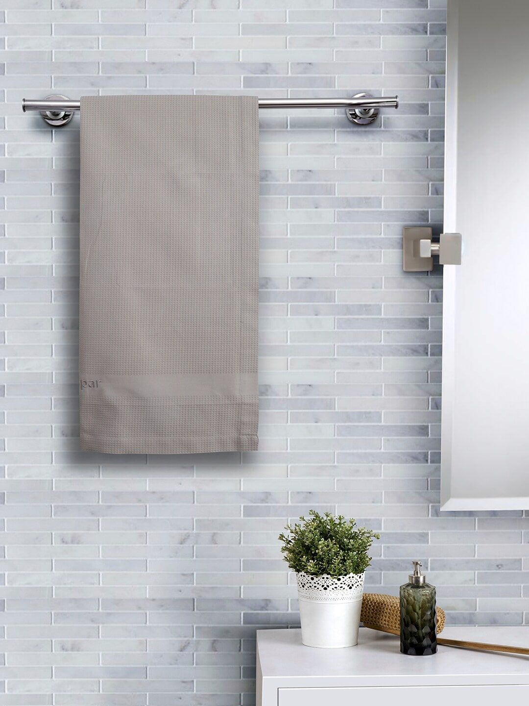MASPAR Grey Solid Cotton 233GSM Super Soft Adult Regular Bath Towel-55x28In