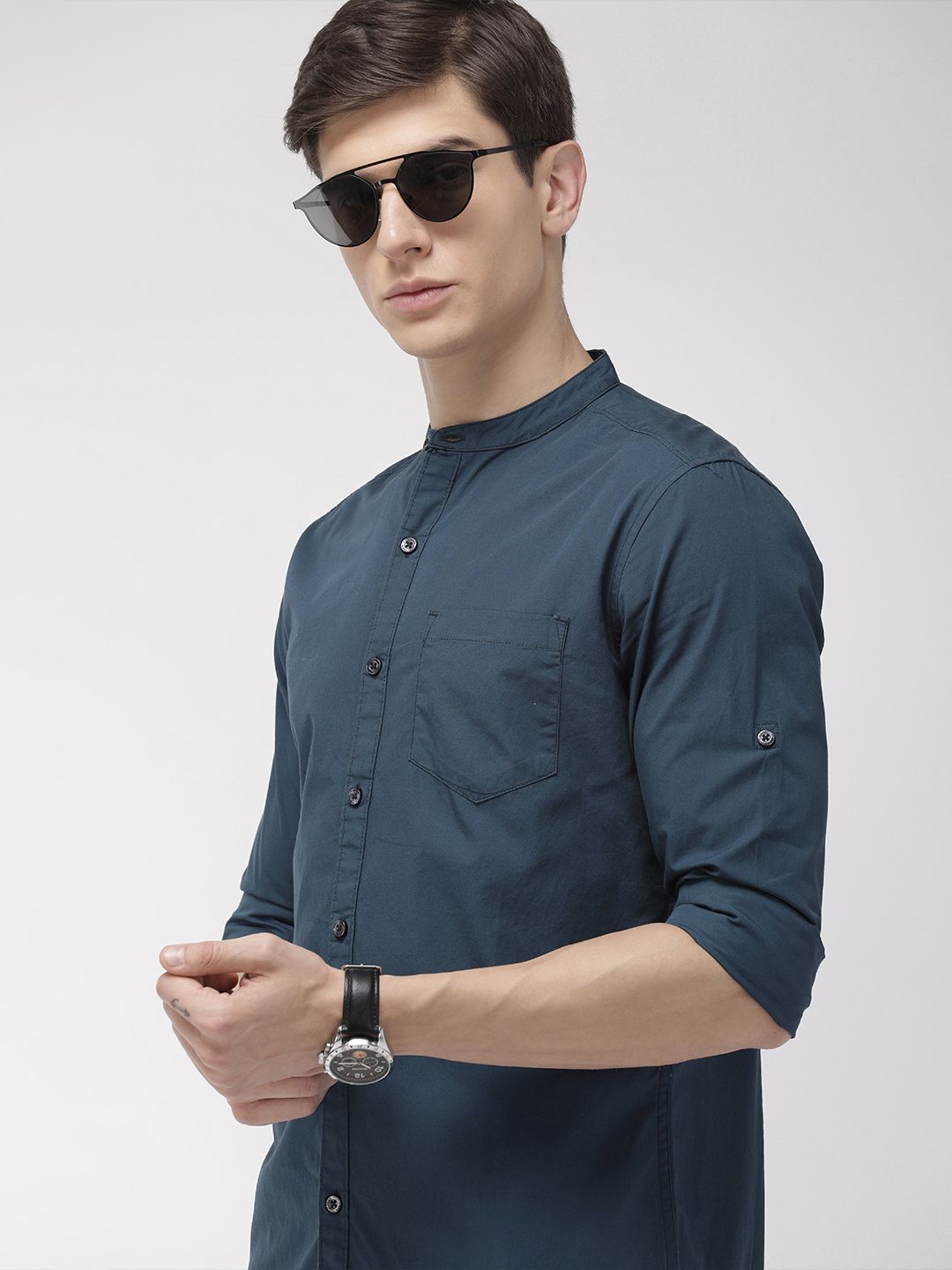 Highlander Men Teal Blue Slim Fit Pure Cotton Shirt