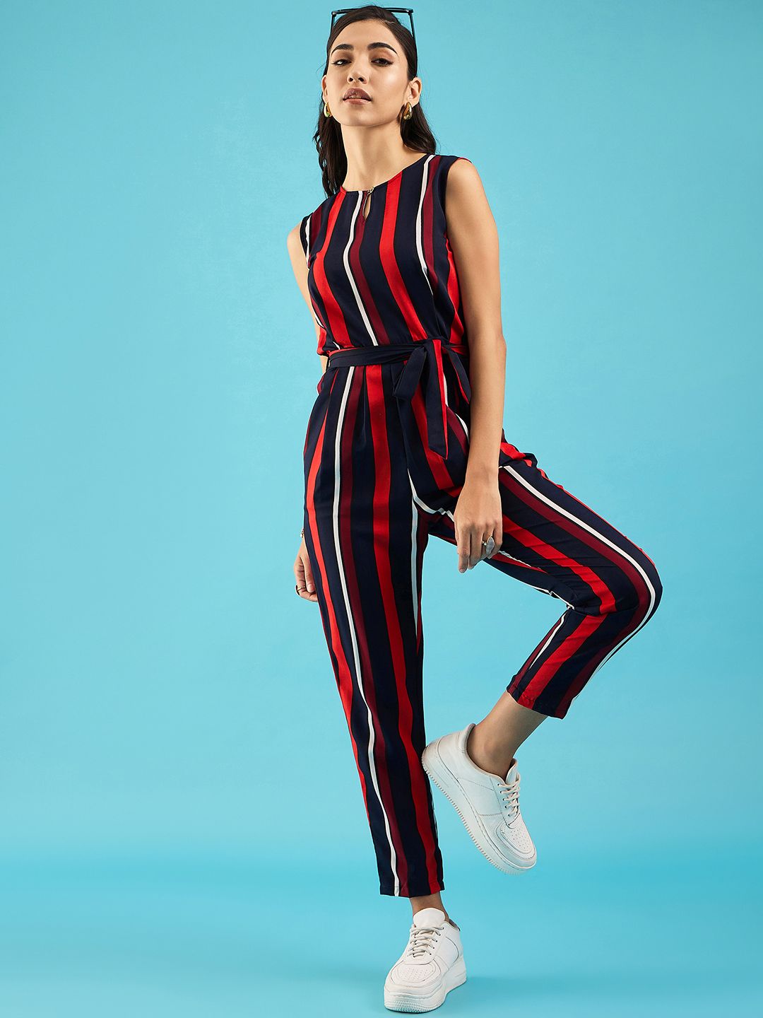 Uptownie Lite Striped Keyhole Jumpsuit with Belt