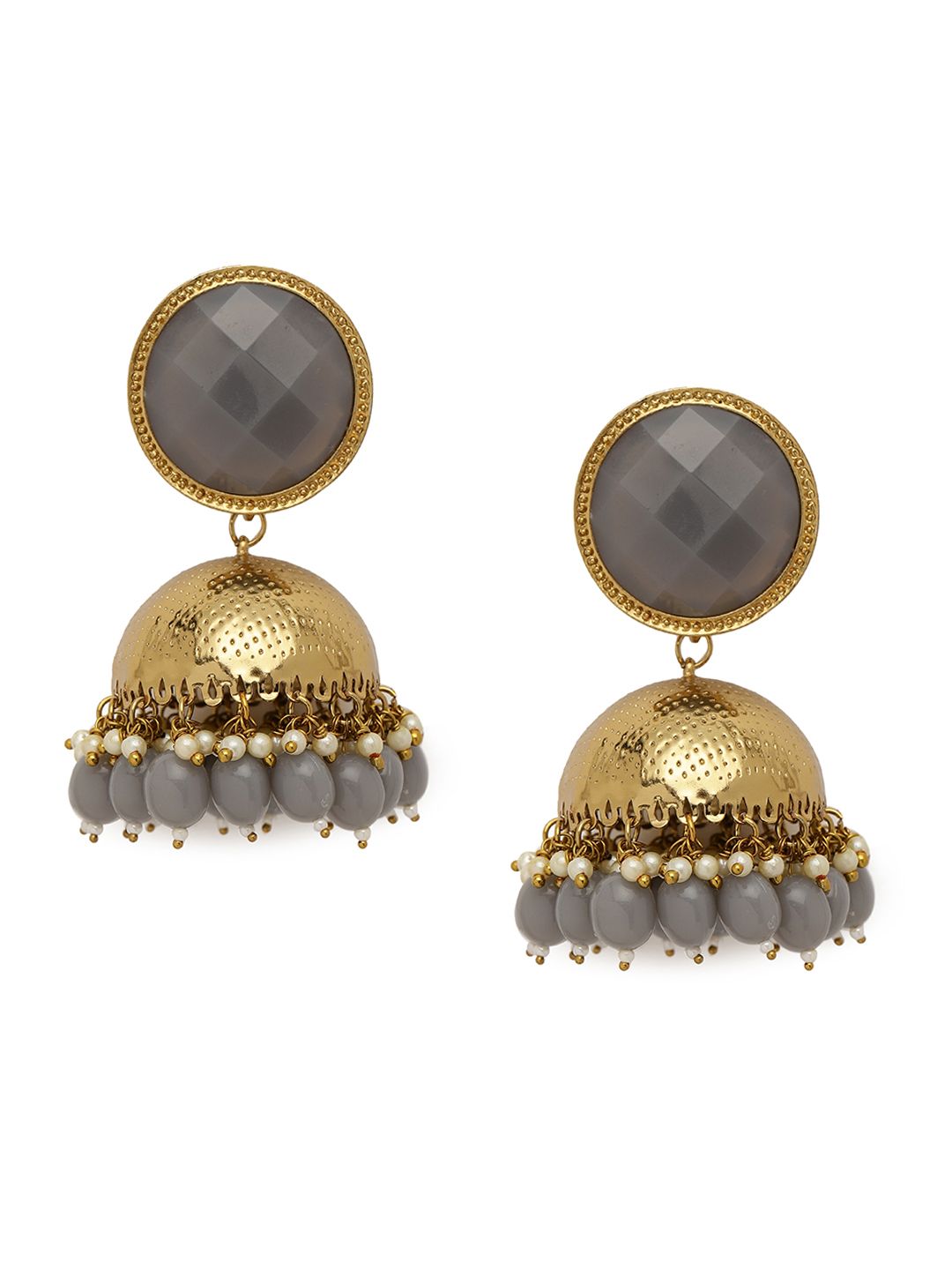 Buy Zaveri Pearls Grey Antique Gold Plated Studded Dome Shaped Jhumkas -  - Accessories for Women