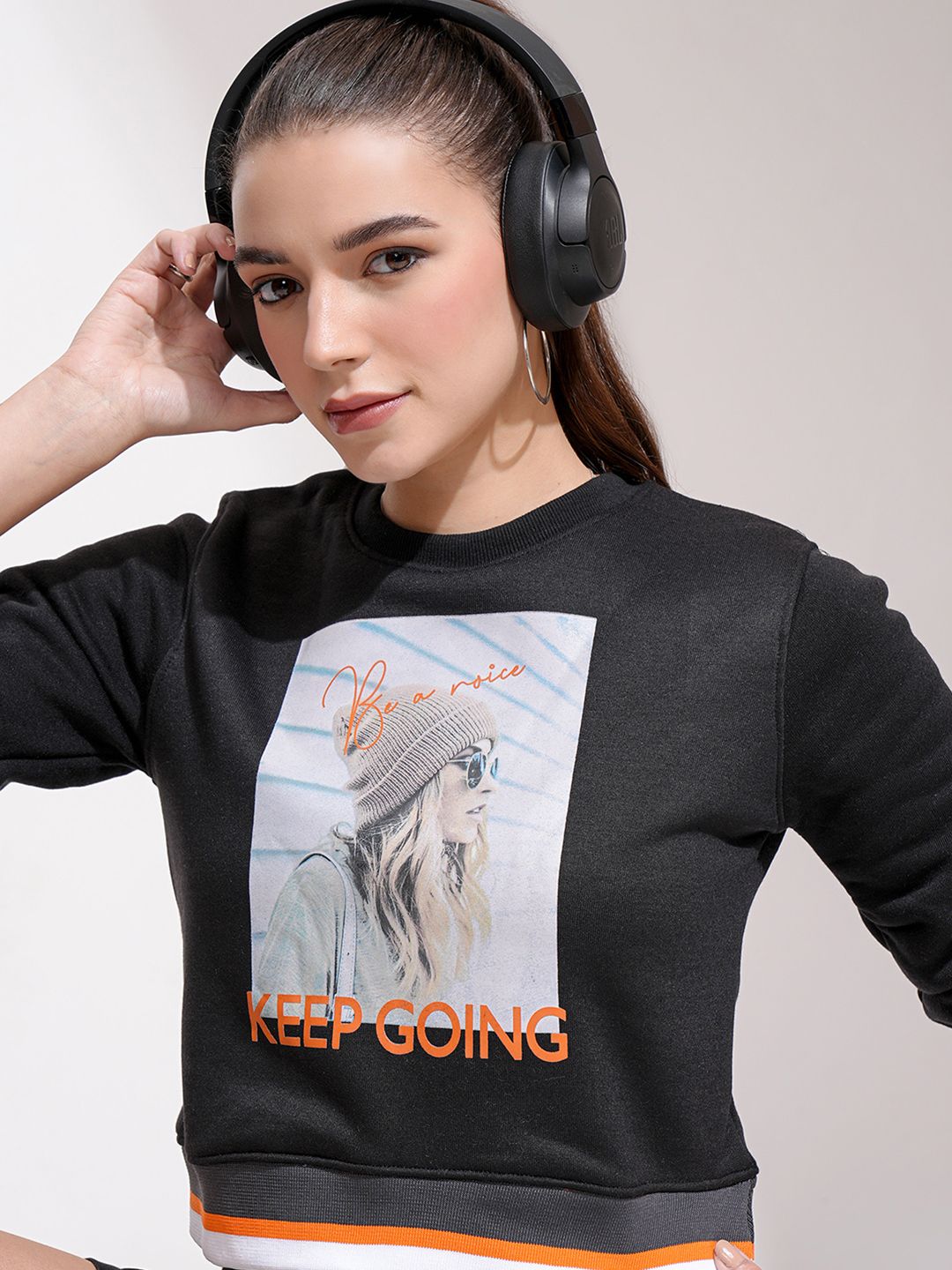 Tokyo Talkies Women Black Printed Sweatshirt