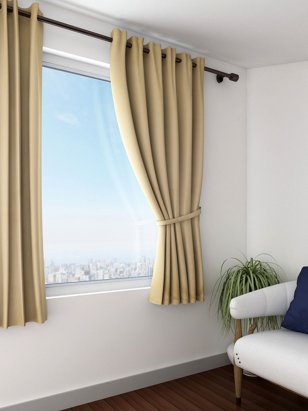 Swayam Beige Solid 250 GSM Single Eyelet Hanging Blackout Window Curtain 48 x 60 Inches