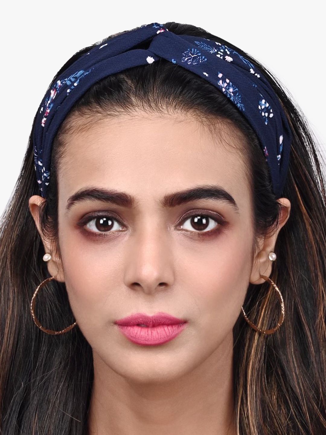 BuckleUp Women Navy-Blue & White Floral Printed Hairband