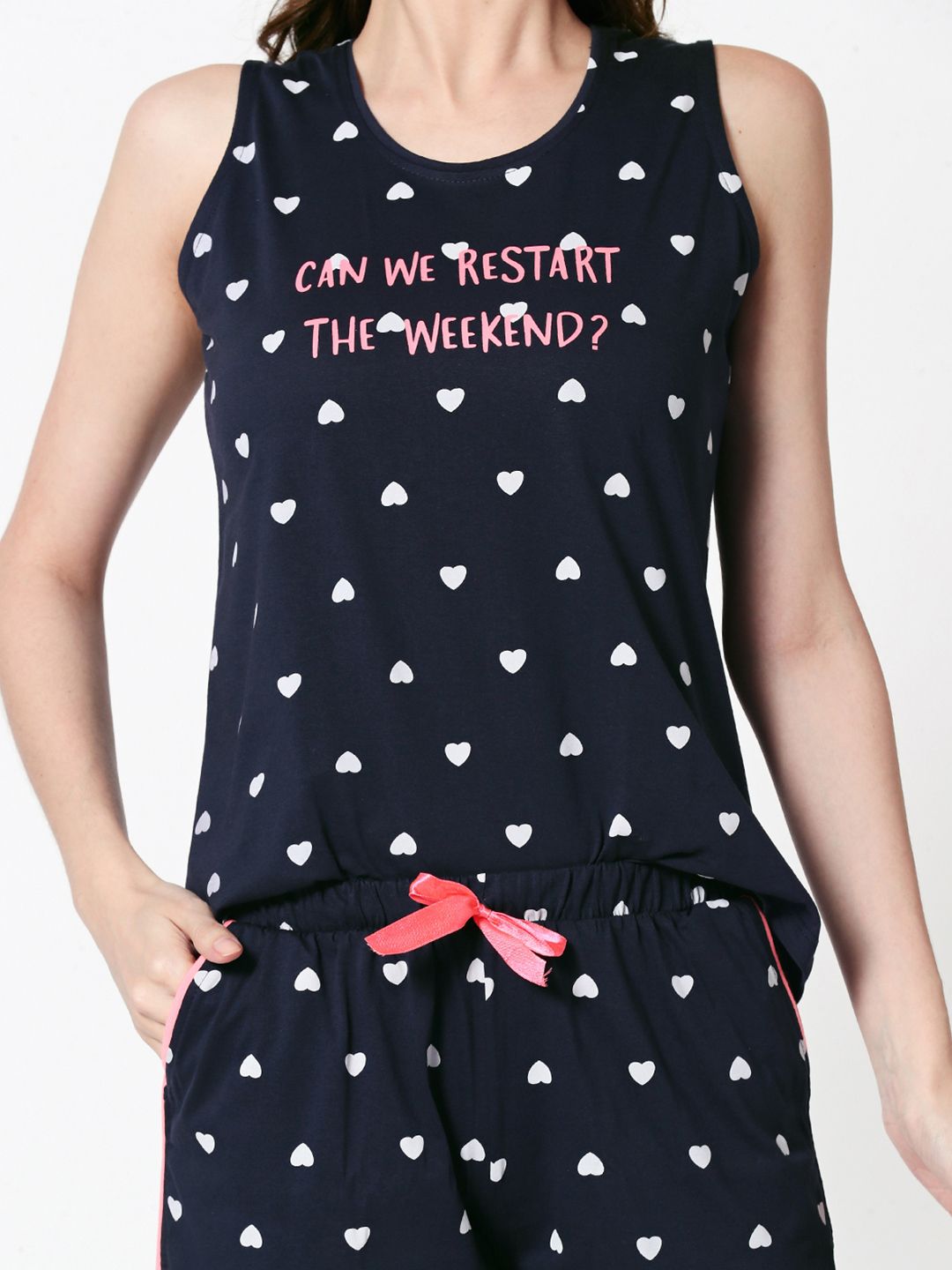 Women Navy & White Printed Night Suit 3