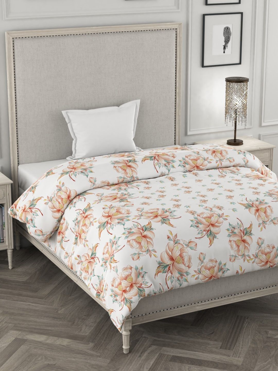 ROSARA HOME Orange & White Floral Mild Winter 300 GSM Single Bed Dohar