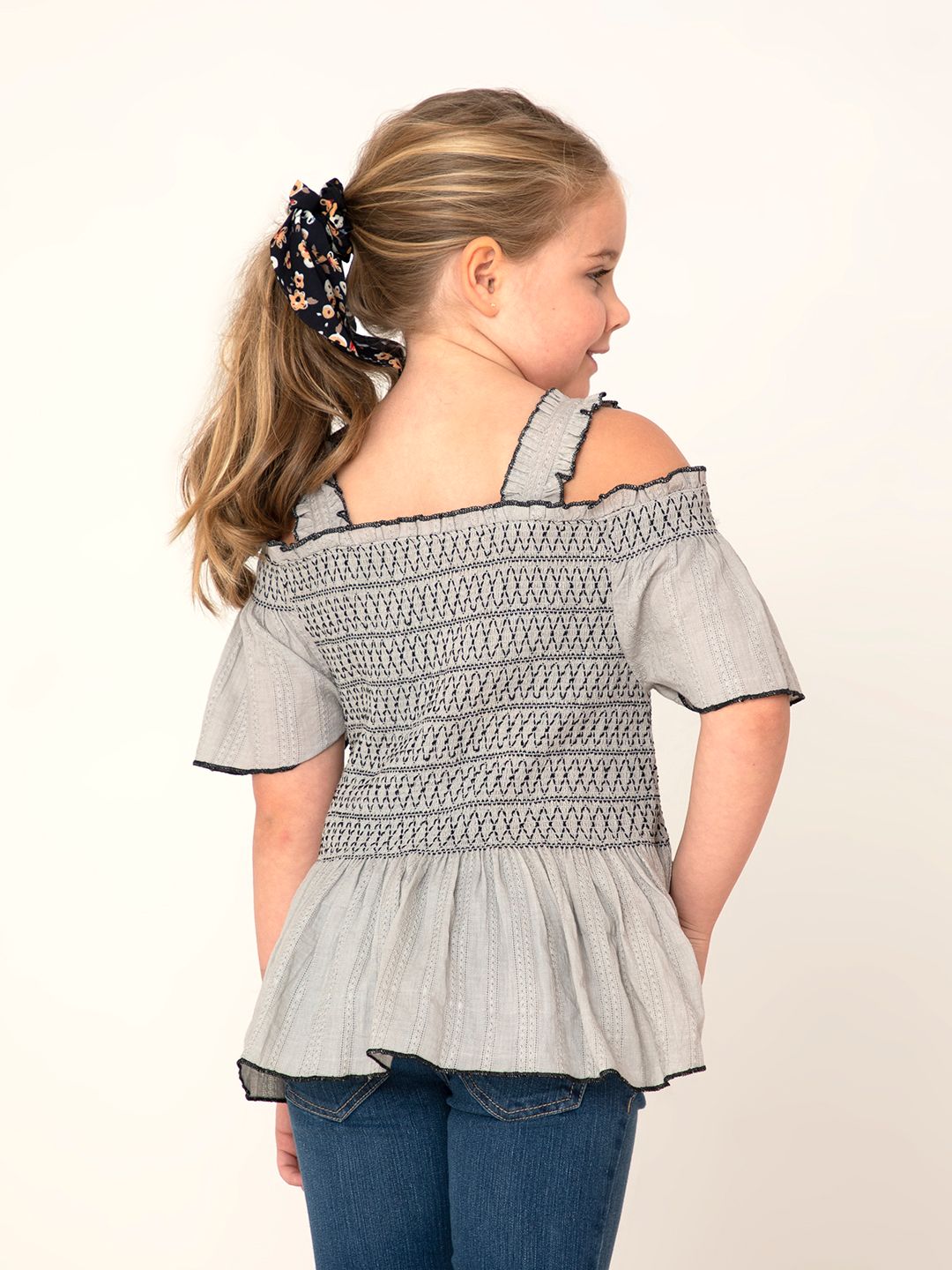 Girls Grey & Black Embroidered Cotton A-Line Top 3