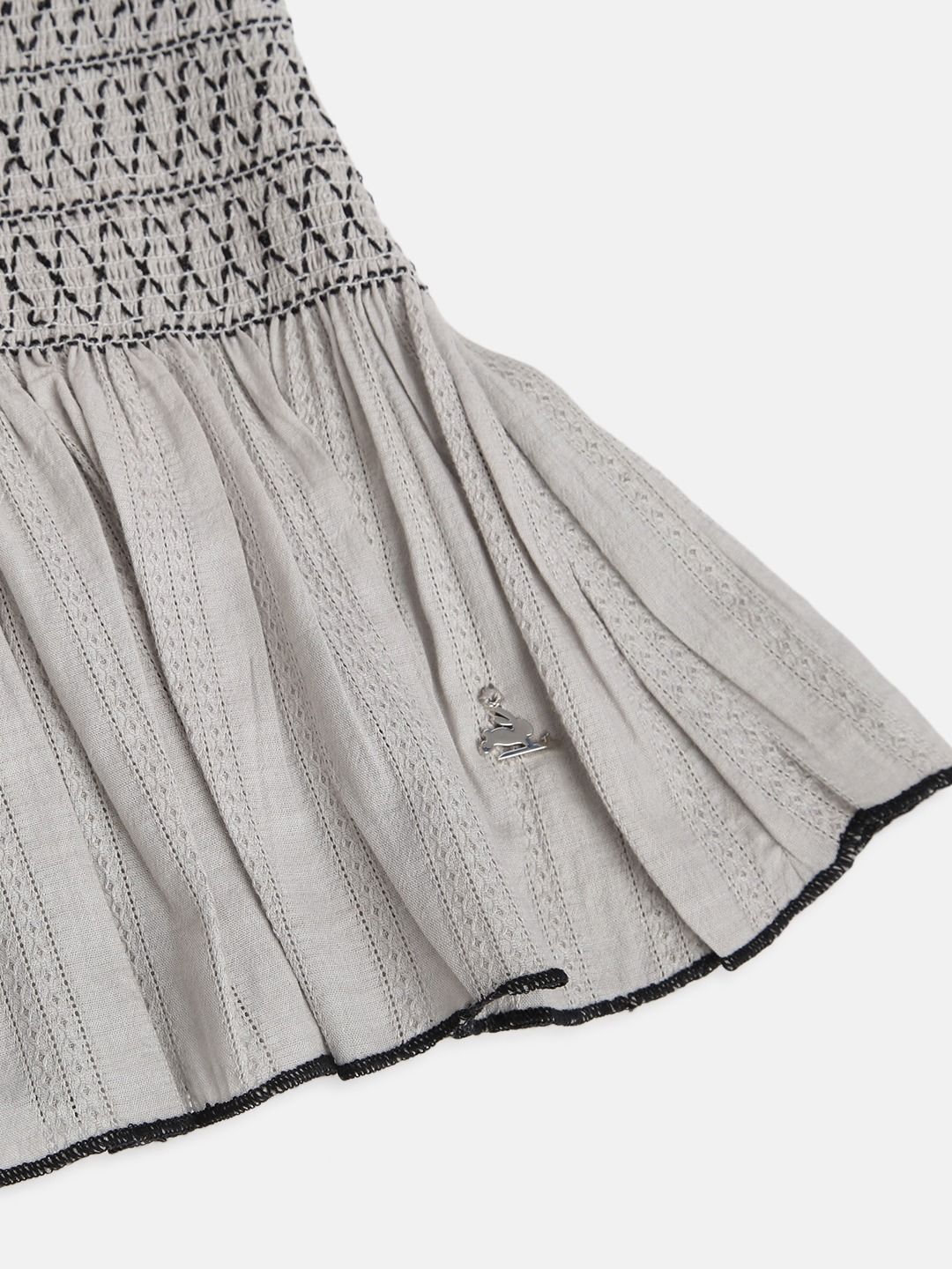 Girls Grey & Black Embroidered Cotton A-Line Top 5