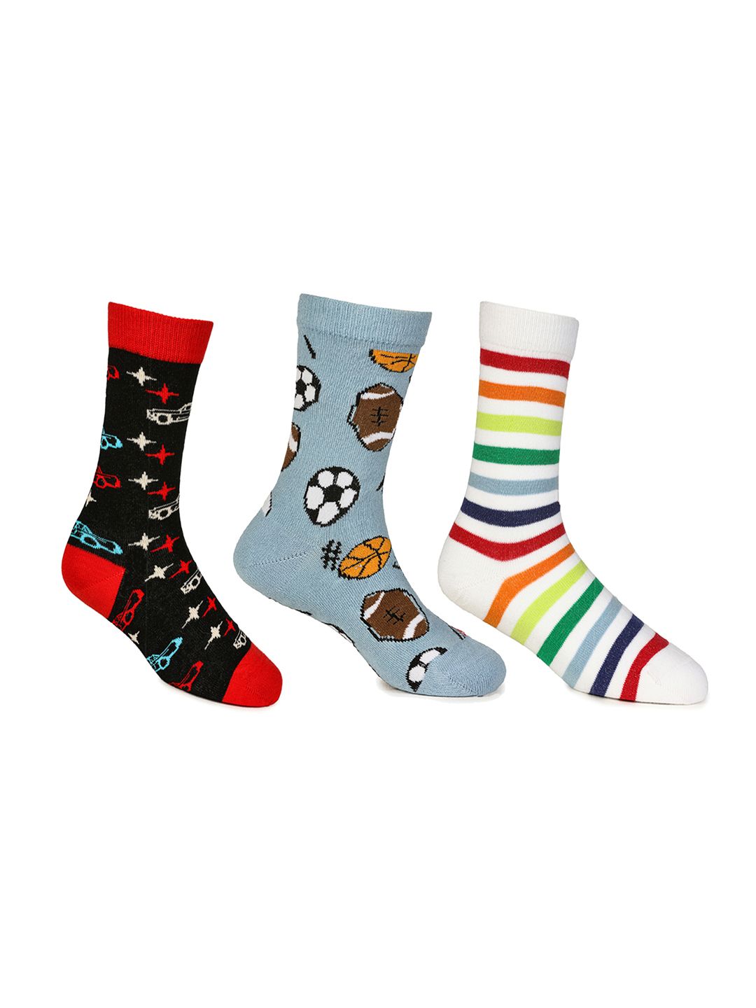 Buy KazarMax Kids Unisex Pack Of 3 Multicoloured Printed Calf Length Cotton Socks -  - Accessories for Unisex Kids