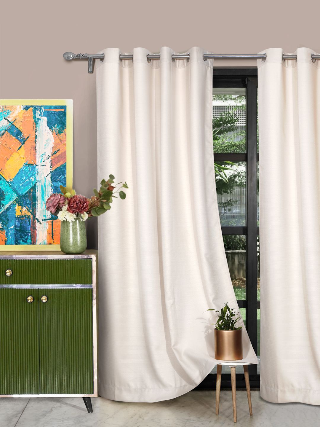 ROSARA HOME Set Of 2 Cream Coloured Self-Design Long Door Curtains