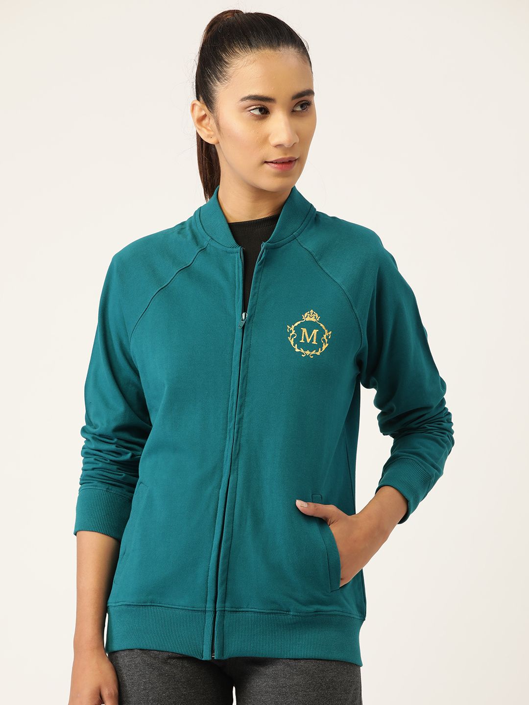 MABISH by Sonal Jain Women Teal Green & Golden Cotton Brand Logo Printed Sweatshirt