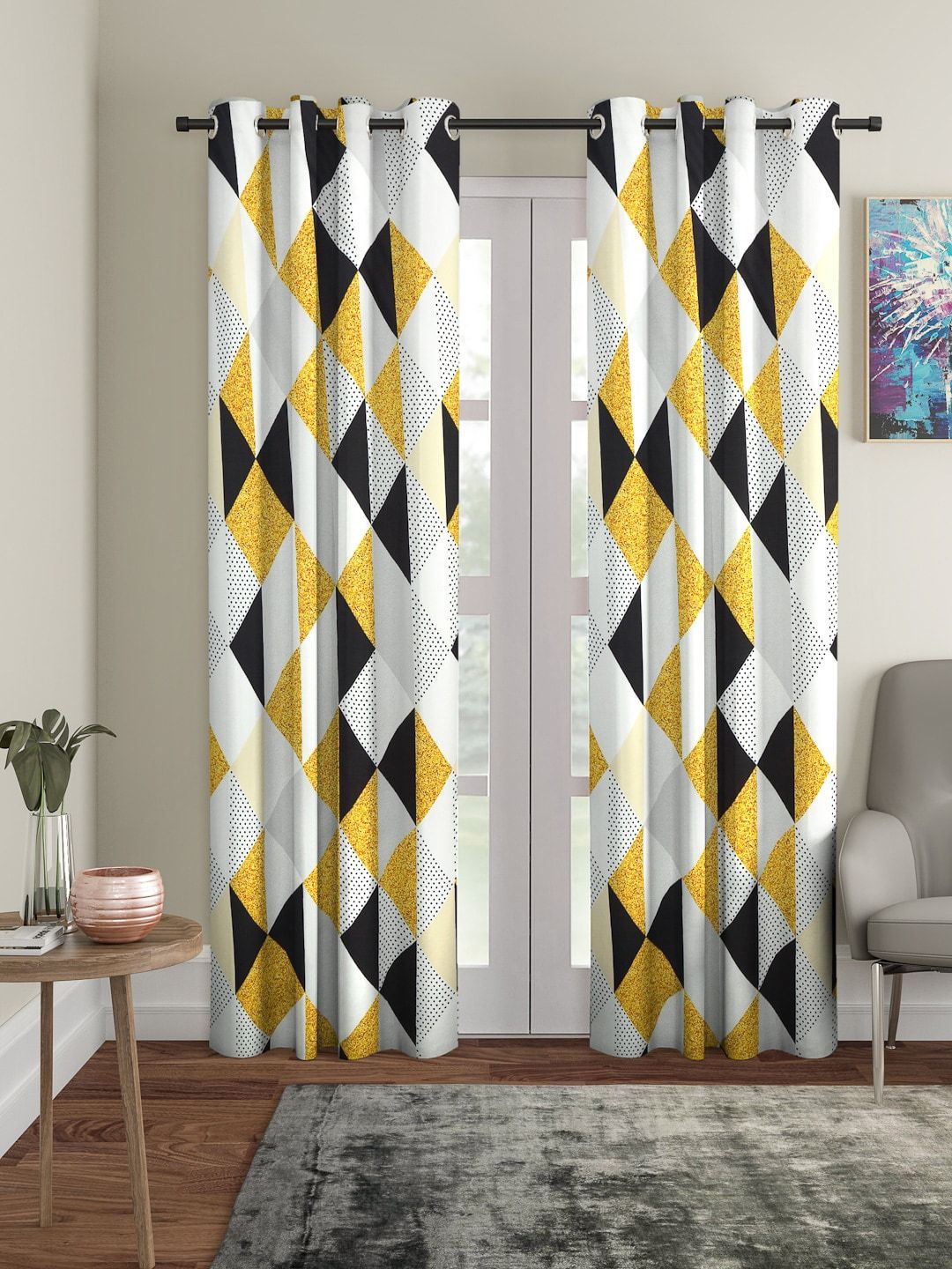 Buy Cortina White & Yellow Set Of 2 Digital Printed Door Curtains -  - Home for Unisex