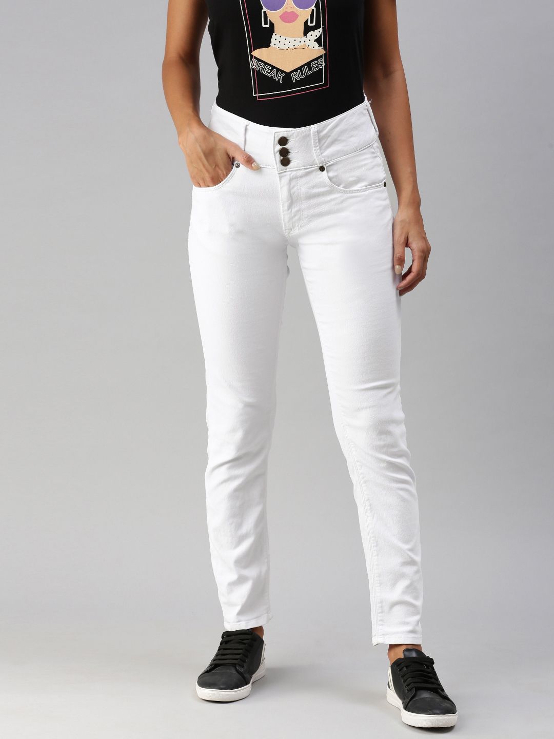HERE&NOW Women White Skinny Fit High-Rise Stretchable Jeans