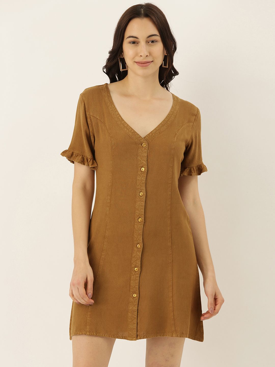 PINACOLADA Women Brown Solid Mini Sheath Dress