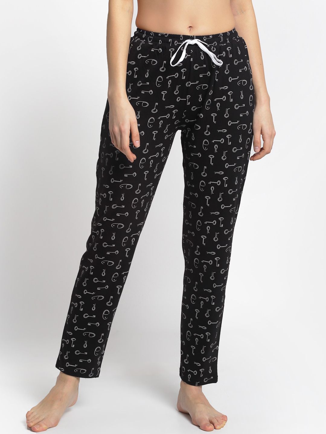 Boston Club Women Black & White Printed Lounge Pants