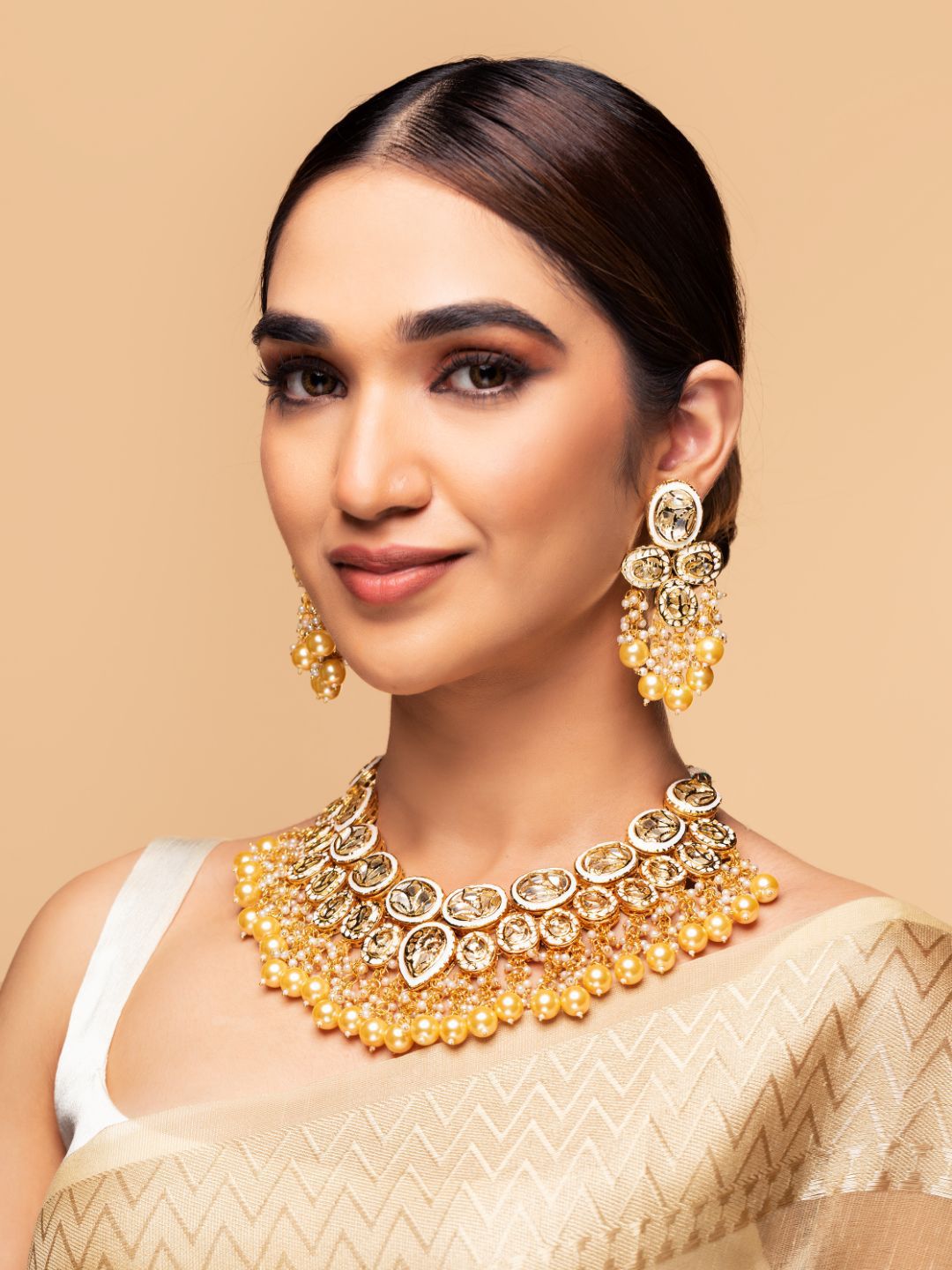 Priyaasi Gold-Plated Kundan-Studded Beads & Pearls Traditional Jewellery Set
