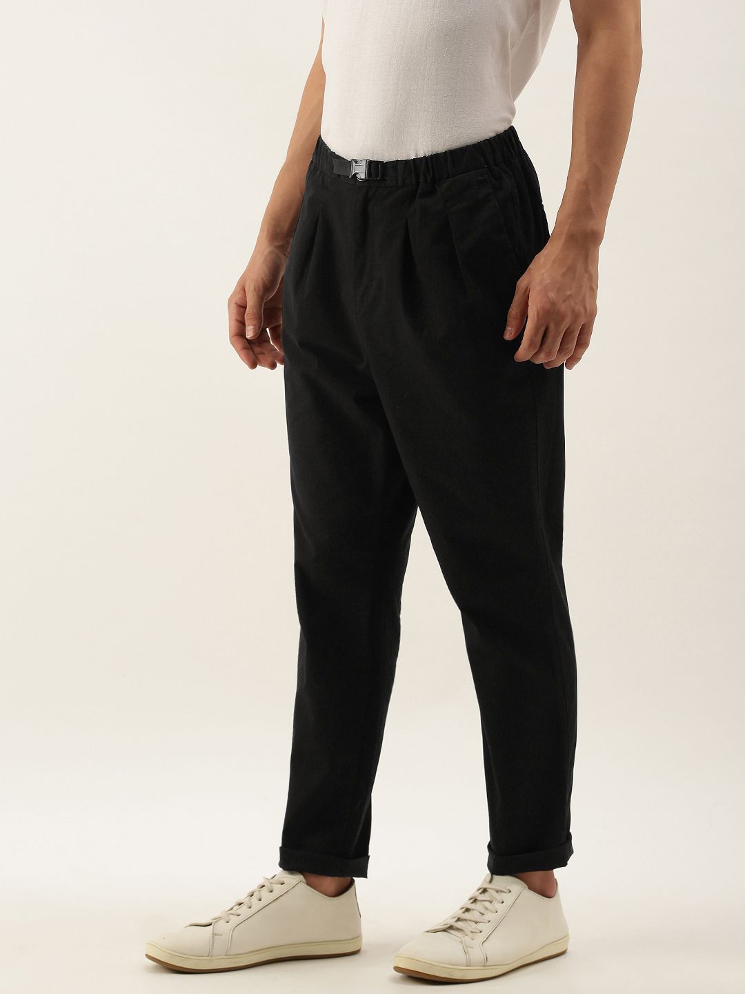 Mr Bowerbird Men Black Slim Fit Solid Cropped Chinos