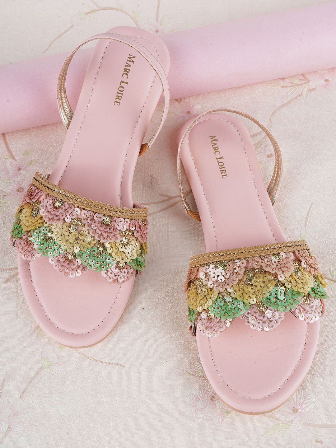 Marc Loire Women Pink Printed Open Toe Flats