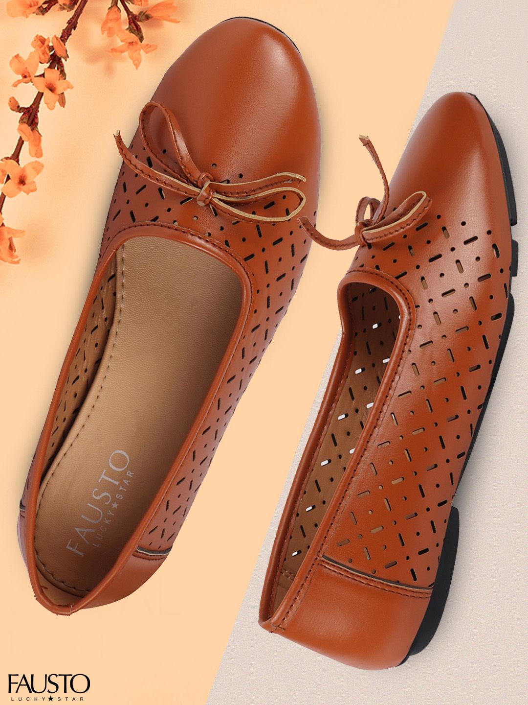 FAUSTO Women Tan Woven Design PU Ballerinas