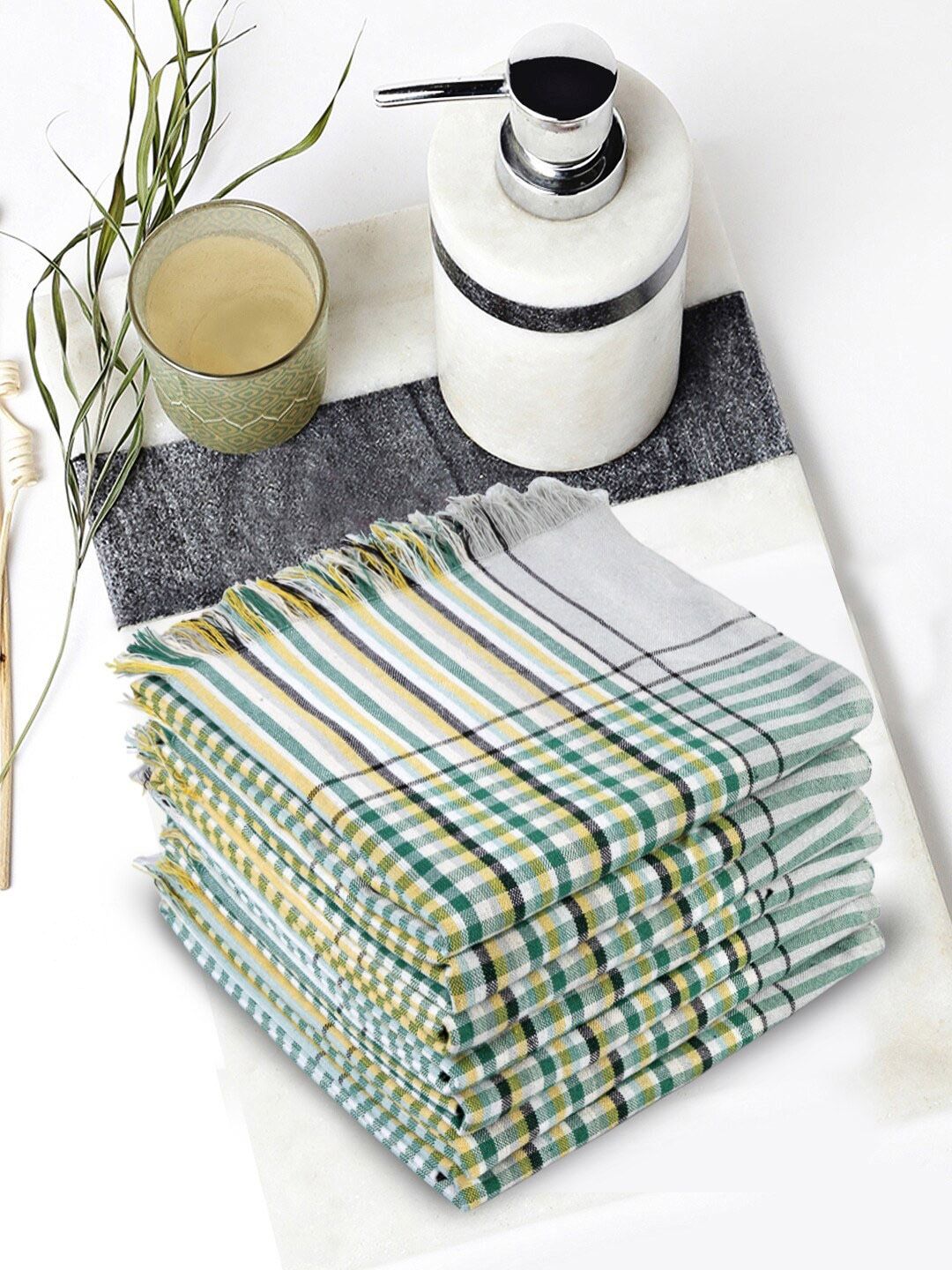 Buy KLOTTHE White Striped Cotton 233GSM Super Soft 5PCs Adult Regular Bath Towel 59x30In -  - Home for Unisex