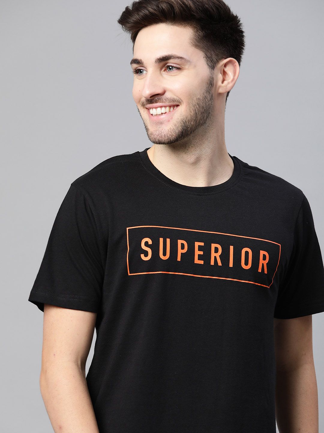 HERENOW Men Black Pure Cotton Typography Printed Pure Cotton T-shirt