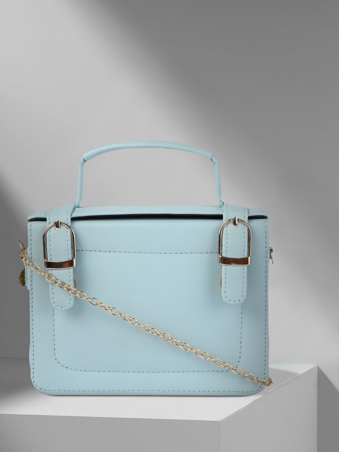 AccessHer Blue Solid Handheld Bag With Detachable Sling Strap